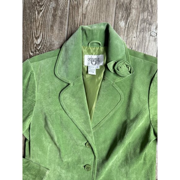 Vintage Green Leather Blazer Jacket‎ Cervelle M Rose Detail Womens Cottagecore - Picture 4 of 6